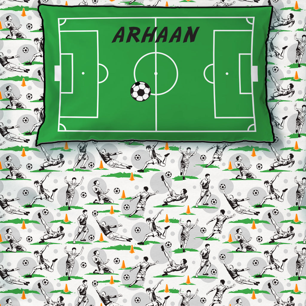 Football 100% Cotton Bedsheet for Boys and Girls with Pillow Cover - Single/Double/King (Can be Personalised)