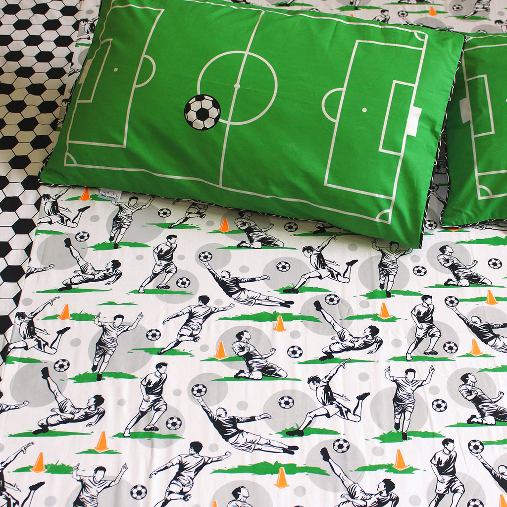 Football 100% Cotton Bedsheet for Boys and Girls with Pillow Cover - Single/Double/King (Can be Personalised)