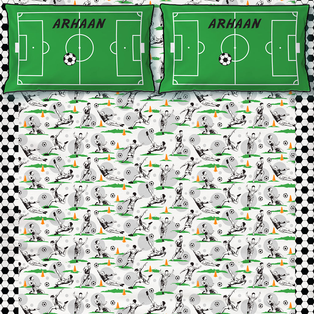 Football 100% Cotton Bedsheet for Boys and Girls with Pillow Cover - Single/Double/King (Can be Personalised)