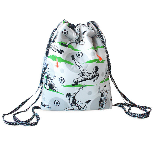 Drawstring Bag with Waterproof Lining || Multipurpose, Swimming Bag, Playtime Bag, Tuition Bag - Football