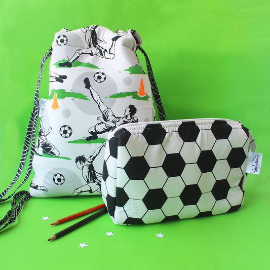 Drawstring Bag and Pouch Combo with Waterproof Lining || Multipurpose - Football