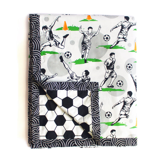 Football Fever 100% Cotton 3 Layer Reversible Single Blanket Dohar for Boys & Girls (Can be Personalised)