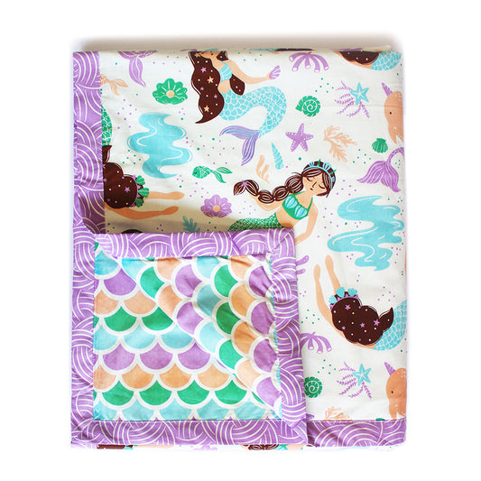 Magical Mermaids 100% Cotton 3 Layer Reversible Single Blanket Dohar for Boys & Girls (Can be Personalised)