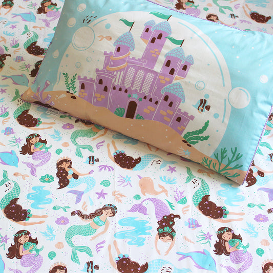 Magical Mermaids 100% Cotton Bedsheet for Boys and Girls with Pillow Cover - Single/Double/King (Can be Personalised)