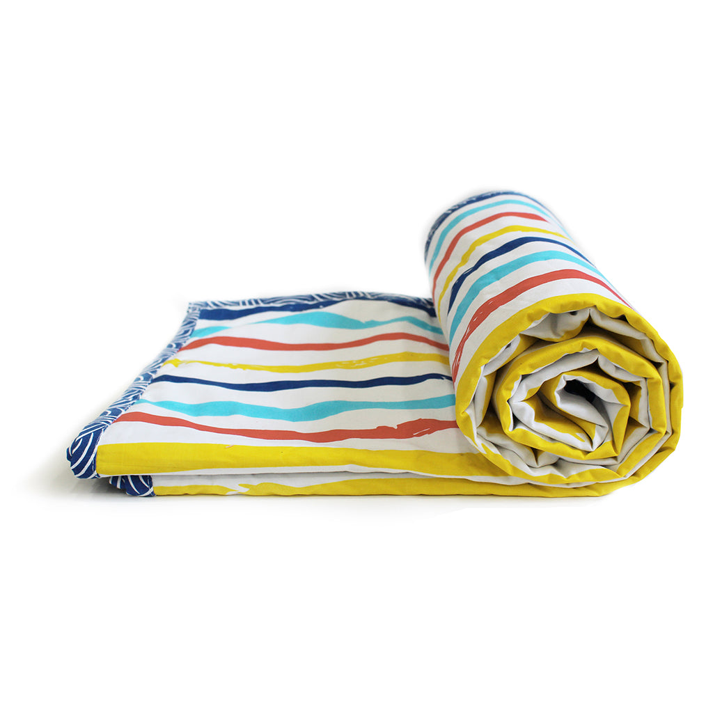 Dots & Stripes 100% Cotton 3 Layer Reversible Single Blanket Dohar for Boys & Girls (Can be Personalised)