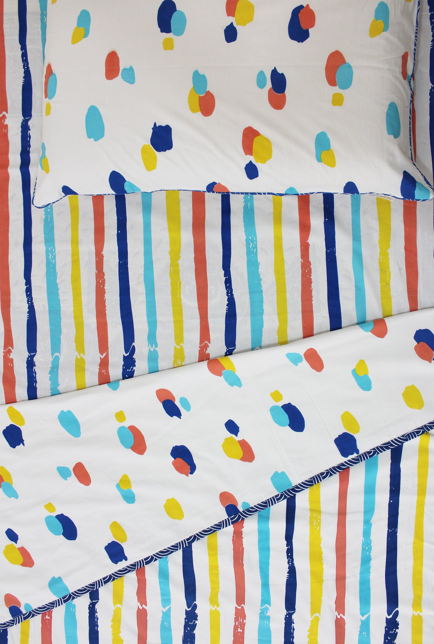 Dots & Stripes 100% Cotton 3 Layer Reversible Single Blanket Dohar for Boys & Girls (Can be Personalised)