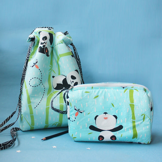 Drawstring Bag and Pouch Combo with Waterproof Lining || Multipurpose - Blue Panda Village