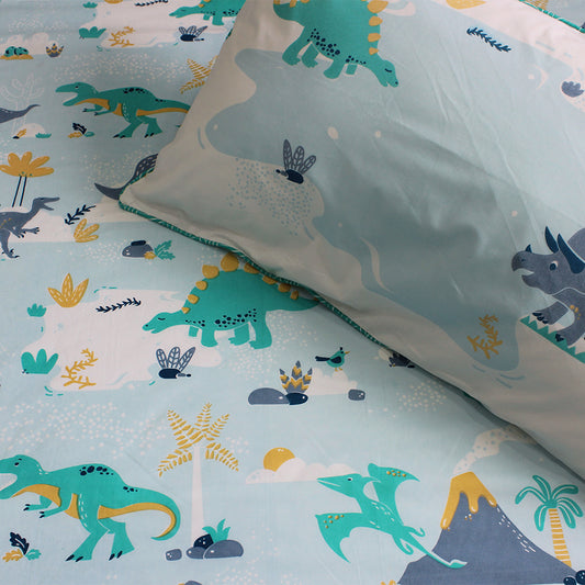 Snooze & Roar Dinosaur 100% Cotton Bedsheet for Boys and Girls with Pillow Cover - Single/Double/King (Can be Personalised)