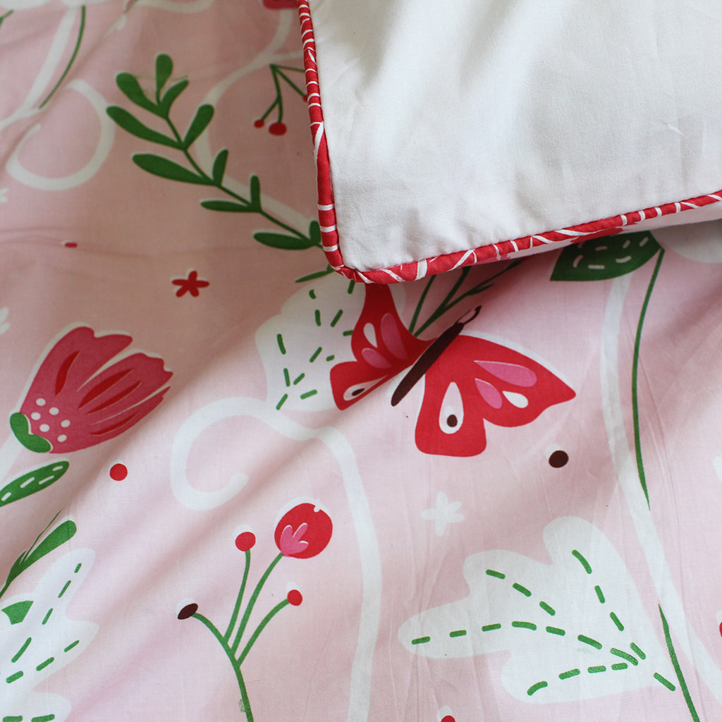 Flowers & Butterflies 100% Cotton Bedsheet for Girls with Pillow Cover - Single/Double (Can be Personalised)