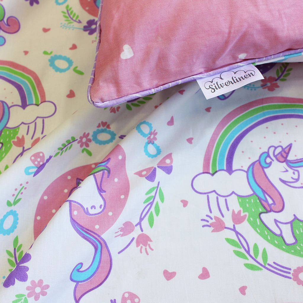 Unicorn and Rainbows 100% Cotton Bedsheet for Girls with Pillow Cover - Single/Double/King (Can be Personalised)