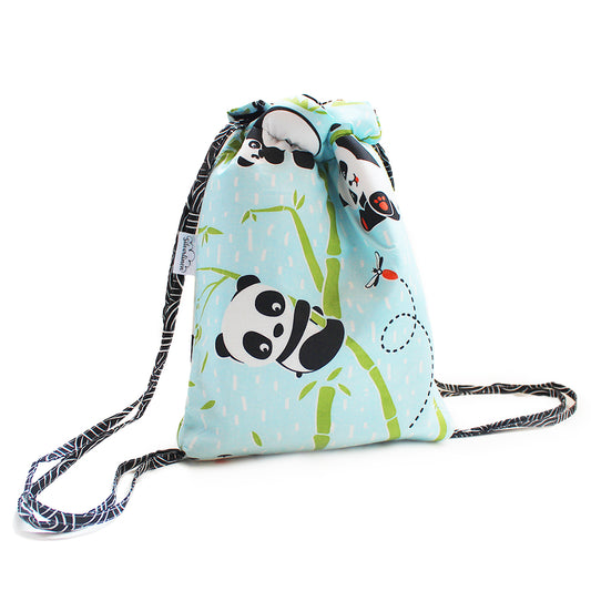 Drawstring Bag with Waterproof Lining || Multipurpose, Swimming Bag, Playtime Bag, Tuition Bag - Panda Village, Blue