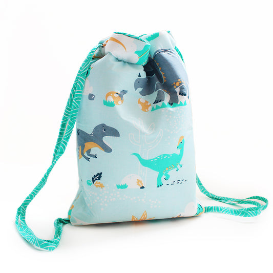 Drawstring Bag with Waterproof Lining || Multipurpose, Swimming Bag, Playtime Bag, Tuition Bag - Snooze & Roar Dinosaur