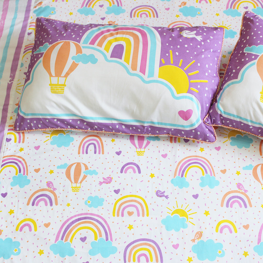 Over the Rainbow 100% Cotton Bedsheet for Girls with Pillow Cover - Single/Double/King (Can be Personalised)