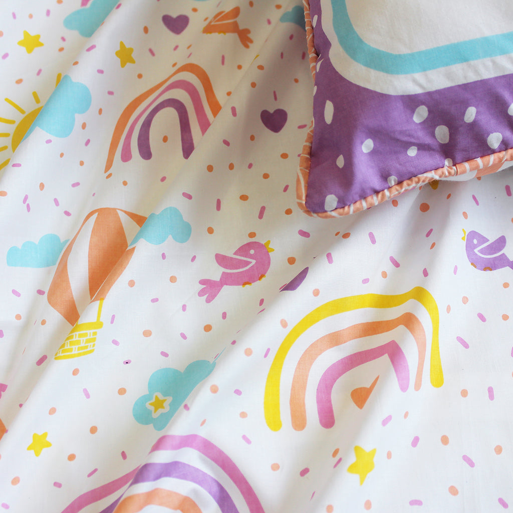 Over the Rainbow 100% Cotton Bedsheet for Girls with Pillow Cover - Single/Double/King (Can be Personalised)