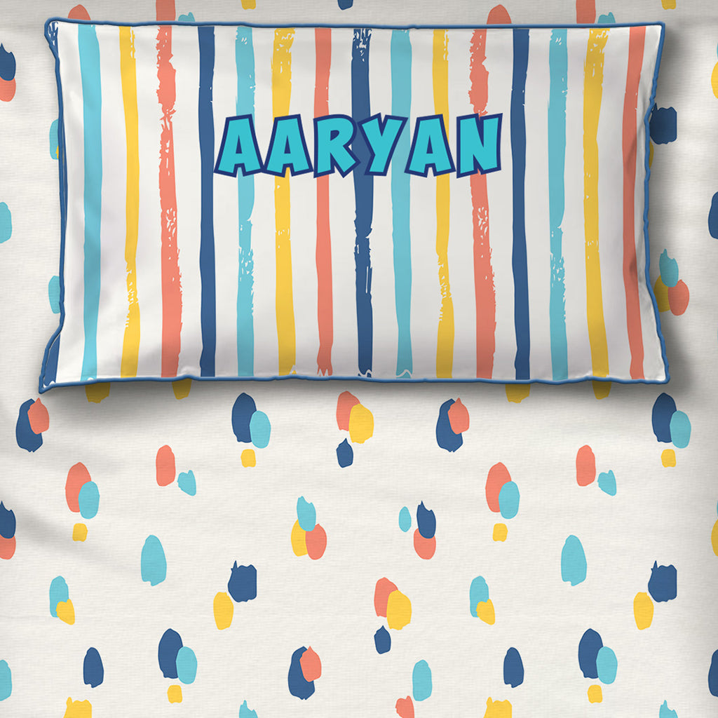 Dots & Stripes 100% Cotton Bedsheet with Pillow Cover - Bold Dots - Single/Double (Can be Personalised)