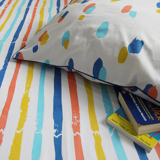 Dots & Stripes 100% Cotton Bedsheet with Pillow Cover - Bold Stripes - Single/Double (Can be Personalised)