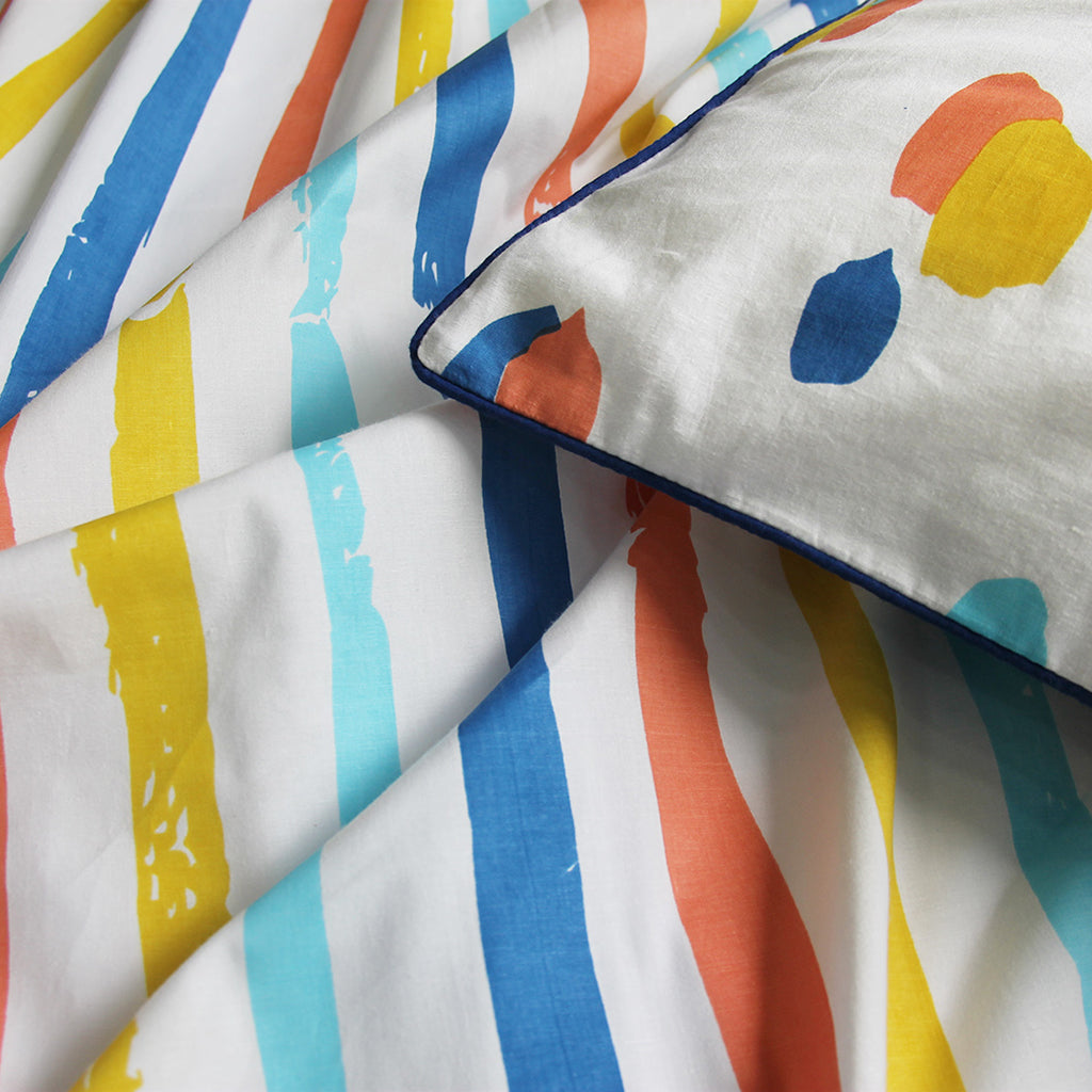 Dots & Stripes 100% Cotton Bedsheet with Pillow Cover - Bold Stripes - Single/Double (Can be Personalised)