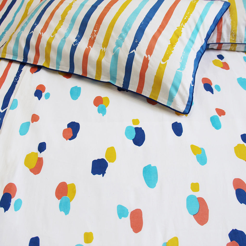 Dots & Stripes 100% Cotton Bedsheet with Pillow Cover - Bold Dots - Single/Double (Can be Personalised)